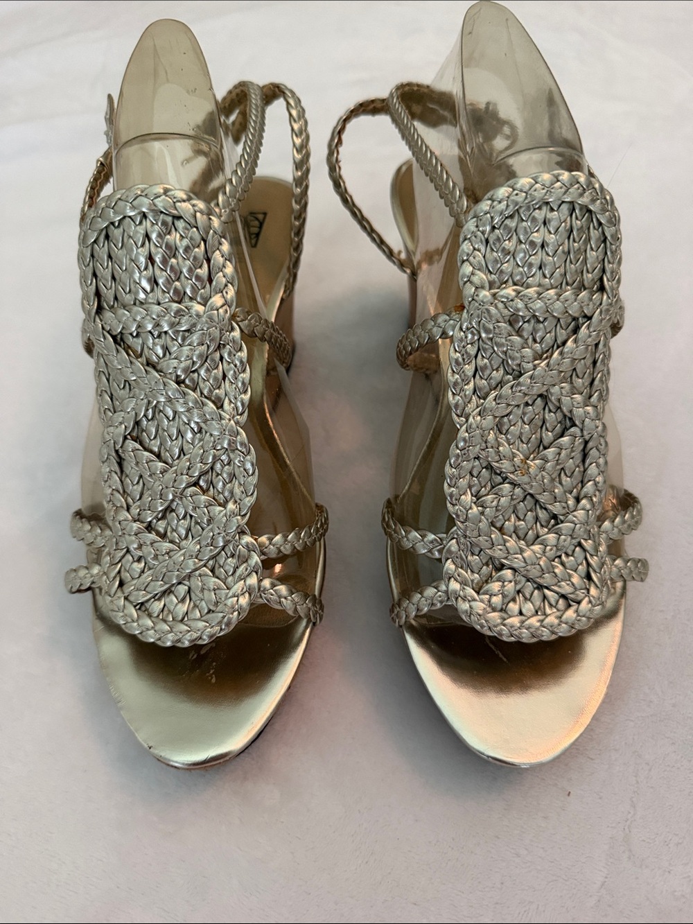 Via Neroli Metallic Silver Braided Slingback Sandals